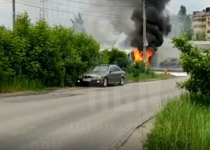 Автобус ПАЗ загорелся у газозаправочной станции в Арзамасе  