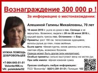 Объявлено вознаграждение за информацию о местонахождении пропавшей Галины Алешиной 