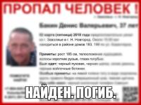 Пропавший в Нижегородской области Денис Бакин найден погибшим 