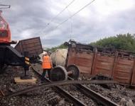 Появилось видео с места схода грузового поезда под Дзержинском 