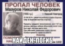 Пропавший в Нижегородской области 64-летний Николай Мазуров погиб 
