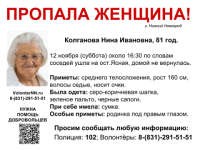 81-летняя Нина Колганова пропала в Нижнем Новгороде 12 ноября 