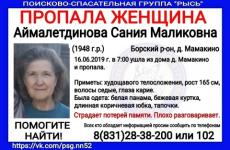 71-летняя Сания Аймалетдинова пропала в Нижегородской области 