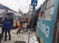Трамвай сошел с рельсов и врезался в столб в Нижнем Новгороде 20 января 