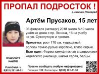 15-летний Артем Прусаков пропал в Нижнем Новгороде 