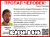 Пропавший в Нижнем Новгороде Андрей Владиславлев найден погибшим 