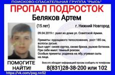 15-летний Артем Беляков пропал в Нижнем Новгороде 