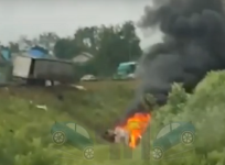 Кабина фуры съехала в овраг и сгорела на М-7 в Нижегородской области 