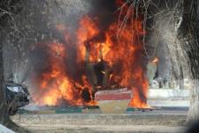 Опубликовано видео горящего грузовика на Сормовском шоссе 