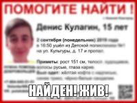 Пропавший 15-летний Денис Кулагин найден живым 