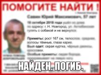 Пропавший в Нижнем Новгороде 56-летний Юрий Савин погиб 